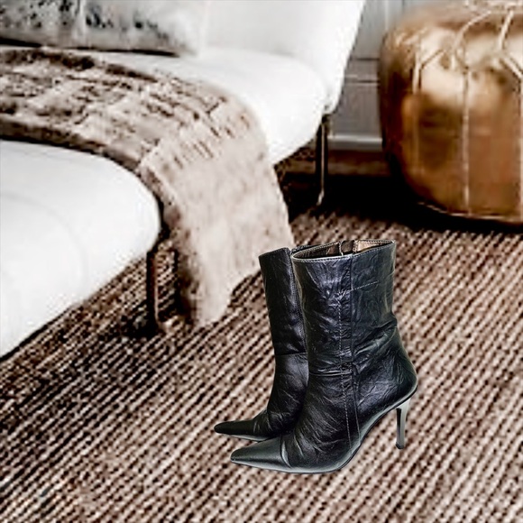 Genuine Leather Wrinkled Stiletto Booties - Picture 8 of 16